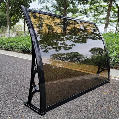 YVYKFZD Window Awning Door Canopy, Polycarbonate Cover Front Door Canopy Awnings, Outdoor Overhang Awning Canopys, UV Rain Snow Protection, Easy to Install(Black+B,120x220cm/47 x87)