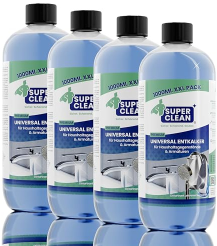 SUPER CLEAN Universal avkalkare flytande | Högkoncentrerad & mångsidig | 4 × 1 L | För vattenkokare, kranar, dusch, duschhuvud, badrum & kök | Skonsam mot material & effektiv