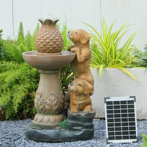 Bumilgar 70cm Outdoor Solar Garden Water Feature, Cute Puppy Waterfall Fountain with Lights for Gardens, Patios, Backyards, Decks, Porches and Home Art Decoration