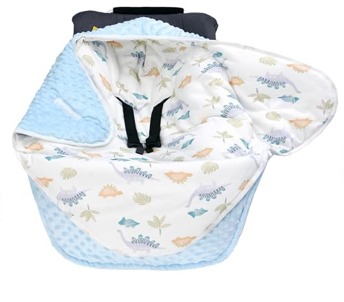 LAT Neugeborene Einschlagdeck für Babyschale, Winter Kinderwagendecke Universal, Doppelseitig Babydecke für Babyschale Kinderwagen Buggy Autositz (Blatt-Dinosaurier)