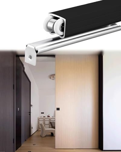 Kit per Porta Scorrevole, Binario per Porta a Scomparsa Nero per Porta Singola in Legno, Kit per Porta Scorrevole Interna a Scomparsa per Camera da Letto, 60 80 100 120 140 180 200 300 cm (3