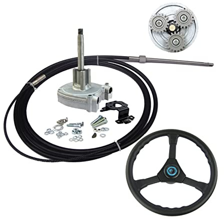 Pizgear Sistema de dirección mecánica for fueraborda marino con engranajes planetarios de 12 pies, timón con cable de dirección for barco Timón de barco
