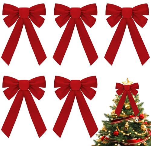 6 Stück Rote Schleifen Weihnachten 36x28cm - Groß Geschenkschleifen für Weihnachtsbaum Deko, Geschenkverpackung, Weihnachtskranz, Türkranz, Hochzeitsdekoration, Geburtstagsparty & Bastelbedarf