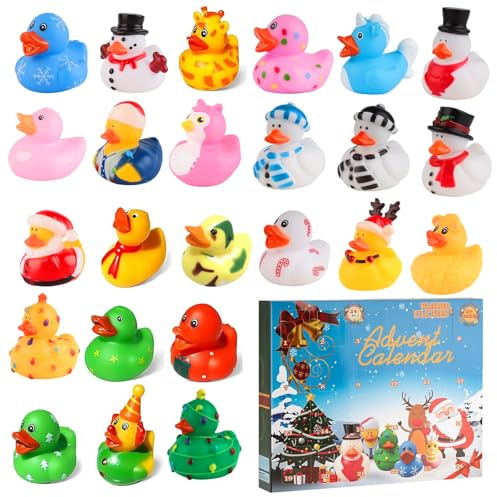 Christmas Rubber Ducks Advent Calendar - 24 PCS Christmas Ducks Small, Rubber Duck Bath Toy Multipack Birthday, Holiday Party Favors for Kids and Adults