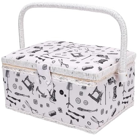 Ausla Panier à Couture, Boîte de Rangement Portable pour Kit de Couture avec Plateau Amovible pour Stocker Fils, Aiguilles, Bobines, 24x17,5x13cm