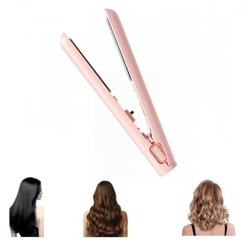 Wondolla Curling Iron, Mini Dual Purpose Curling Iron, 2025 Upgrade 2 in 1 Mini Curlings Wand & Flat Irons Hair Straightener, Dual Purpose, for Travel, Rapid Heating (Pink)