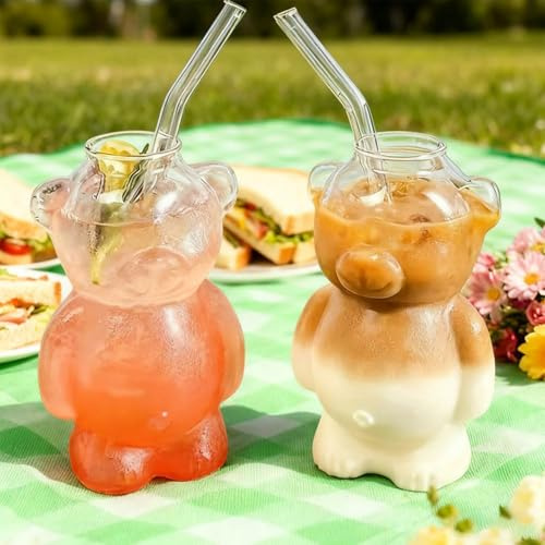 Aakluk 2 bicchieri in con cannuccia | 2025 nuovo bicchiere riutilizzabile da 320 ml | per tè caldo, latte, succhi di frutta, acqua, cocktail, birra, vino | adatto al microonde