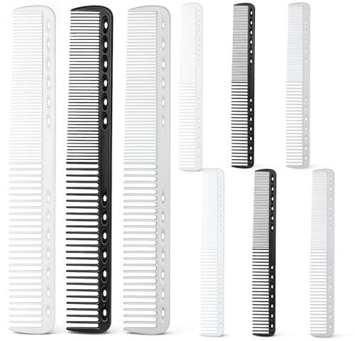 cobee 9 Pcs Cutting Combs for Hair Stylist, Salon Hairdressing Comb Set Plastic Fine Cutting Comb Heat Resistant Combs for Men Women(Black, Grey, White)