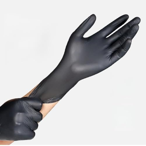Aumotop Latexfreie, Puderfreie Nitrilhandschuhe, Reißfeste, Verschleißfeste Alltagsschutzhandschuhe, 100 Stück, Schwarz, Geeignet Zum Tätowieren, Verschiedene Größen (M)