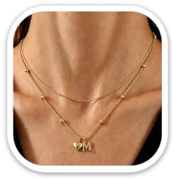 FUNTE Collar con inicial de corazón dorado y plateado para mujeres, niñas, collares en capas de la A a la Z para mujer, delicada letra de nombre, joyería dorada, collares de plata para mujeres