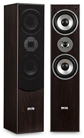 auna L766 - HiFi Boxen-Paar, Stand-Lautsprecher, Lautsprecher-Boxen, 3-Wege-Technik, Bassreflex, 20 Hz bis 20 kHz Frequenzgang, 8 Ohm Impedanz, max. 350 W Leistung, Holz-Chassis, walnuss