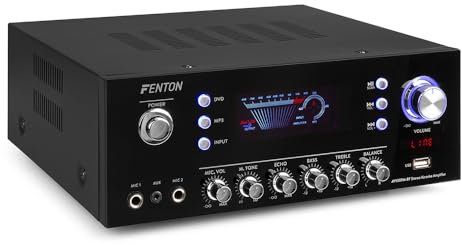 Fenton AV120FM-BT Mini Verstärker mit Bluetooth 2x60W FM-Radio, USB MP3, AUX, 2X MIC Echo, EQ - Kompakter HiFi Verstärker HiFi Stereo für Karaoke, Radio Receiver HiFi Amplifier - Schwarz