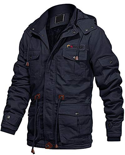EKLENTSON Herren Winterjacke Casual Motorrad Militär Warme Thermo Jacke mit Abnehmbare Kapuze Navy, S