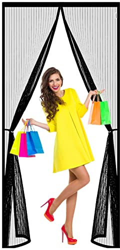 Fliegengitter Tür Magnetisch Balkontür, 80x230cm Fliegengitter Magnet Tür Insektenschutz Insektenschutz Ohne Bohren für Balkontür Wohnzimmer Terrassentür, Schwarz A