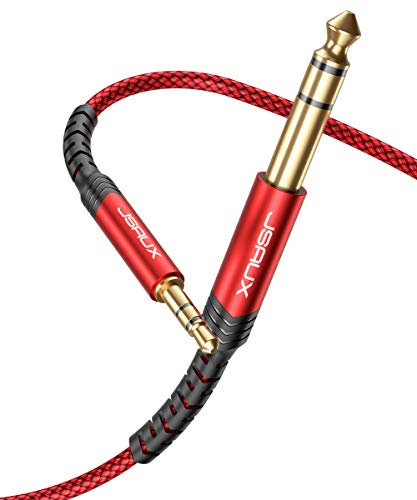 JSAUX Cable Jack 6.35mm vers 3.5mm [3M] Durable Stéréo Jack Nylon Tressé Compatible avec Lecteurs de DVD,Piano,Électronique Ampli,Guitare,Chaîne HiFi Haut Parleurs,Smartphone-Rojo