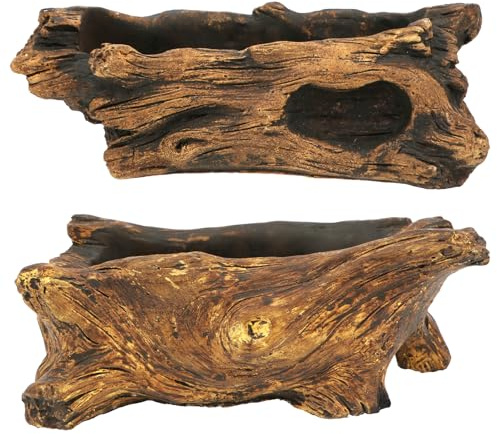 happy bonsai 2 pc Cement Driftwood Planter Gardening Pot Stump Log Container