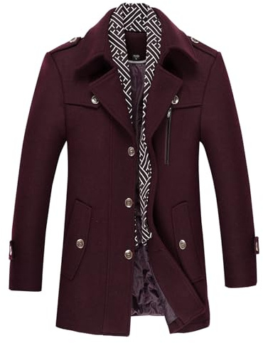 Allthemen Herren Wintermantel Slim Fit Mittellang Wollmantel Warm Business | Kurzmantel Wolle, Mäntel Casual, Winterjacke, Peacoat Gefüttert, Trenchcoat, Mit abnehmbarem Schalkragen
