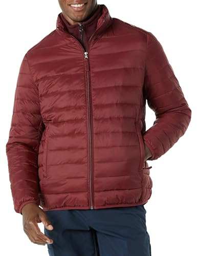 Amazon Essentials Men's Packable Lightweight Water-Resistant Puffer Jacket (Available in Big & Tall), Dark Red, Small