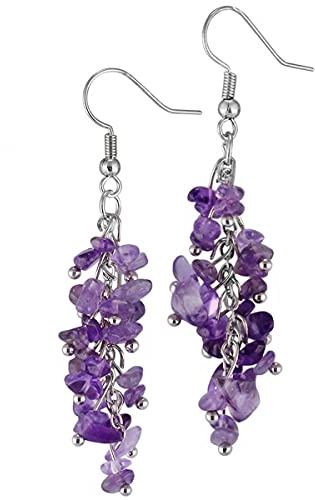 KYEYGWO Edelstein Ohrringe Steine Kristall Schmuck Damen | Stilvolle Trommelsteine Ohrhänger Ornament, Hängende Ohrhaken, Chakra Geschenk für Frauen