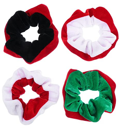 Lurrose 4stücke Weihnachts-haargummis Elastische Haarschleifen Scrunchies Festliche Anlässe Und Partys Weich Langlebig Und Dehnbar