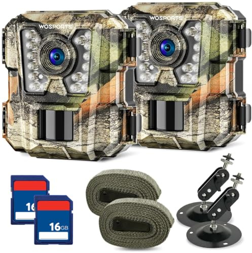 WOSPORTS Mini Tracking Camera, 2 Pack 24MP 1080P HD Game Hunting Camera with 32GB SD Cards, Small Waterproof Night Vision Camera for Outdoor Wildlife Surveillance