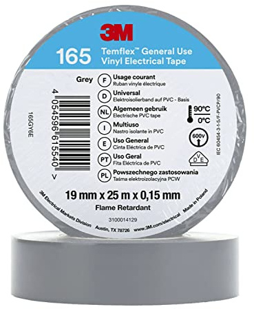 3M Temflex™ Vinyl-Isolierband 165, Grau, 19 mm x 25 m, 10 Rollen