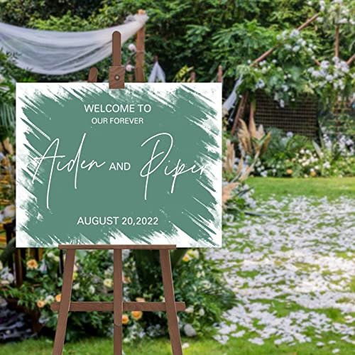 Panneau de mariage minimaliste et modifiable avec texte personnalisé - Panneau de bienvenue de mariage personnalisé avec vos noms et dates - Fiançailles - Pour fête de mariage - 50,8 x 76,2 cm