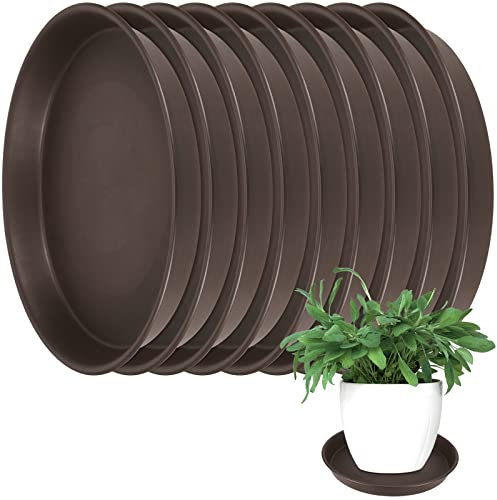 PINGEUI 10 PCS 30cm Plastic Plant Pot Saucers, Durable Thicker Flower Drip Trays Round Plant Saucer for Indoor Outdoor Garden, Brown
