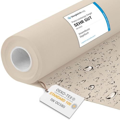 DreamRoots Markisenstoff wasserdicht Meterware, Crème, Laufmeter | Oxford Segeltuch, Polsterstoff, 160 cm breit, 220 g/m² 600D, wasserabweisend, für außen & Deko