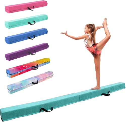 FINCOME 8FT Folding Balance Beam, Portable Gymnastics Beam Equipment with Non Slip Rubber Base & Suede Cover for Training/Practice/Professional Home Exercise