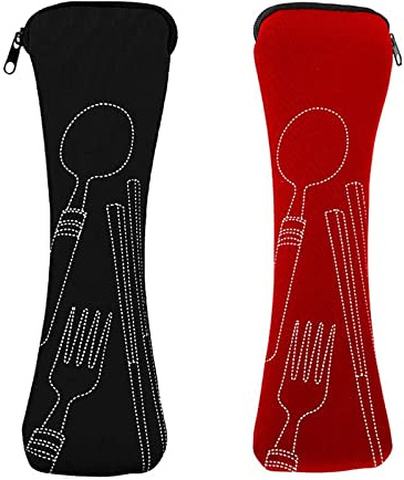 Mnsconkl Cutlery Bag, 2-Piece Portable Neoprene Cutlery Bags with Zip, Black Red
