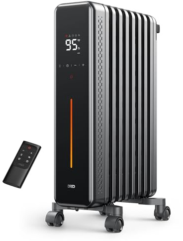DREO Radiator Heater, 1500W Portable Space Oil Filled Heater with Remote Control, 4 Modes, Overheat & Tip-Over Protection, 24h Timer, Quiet, Large Space, Anti-scald Handle, Large Carpet Caster, Indoor