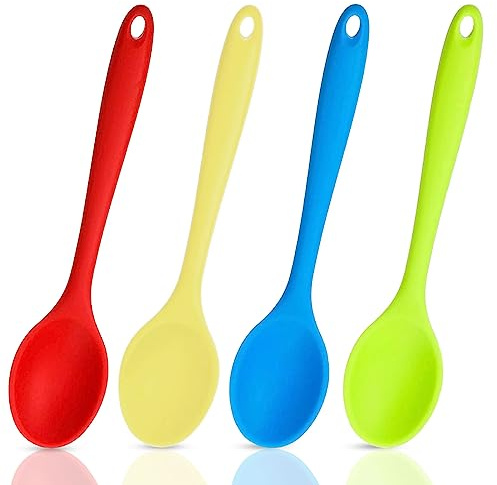 4 Pcs Mixing Spoons for Cooking, 8 Small Silicone Nonstick Heat Resistant Kitchen Spoon for Serving, Stirring, Baking, and Mixing Tools