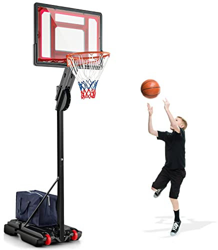 GOPLUS Basketballkorb Outdoor, Basketballkorb mit Ständer, Korbhöhe von 105-260 cm einstellbar, Basketballständer tragbar mit 2 Rädern, Korbanlage für Kinder & Jugendliche (Standard)