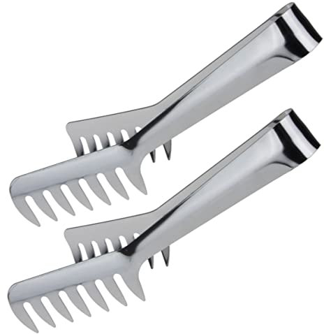 BESTonZON 2pcs Stainless Steel Spaghetti Cooking Tongs Pasta Food Clip Teeth 0.8mm Thickness Kitchen Noodle Tong for Cooking and Serving