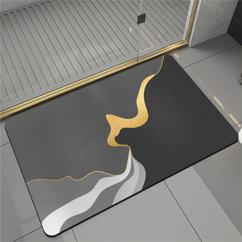 Badematte Rutschfester Badezimmerteppich kleiner, Super Absorbierende Bodenmatte, Schnell Trocknend Badematten, Badteppich Rutschfest Badematte SaugfäHige Badvorleger Badezimmermatte Black, 60x100cm