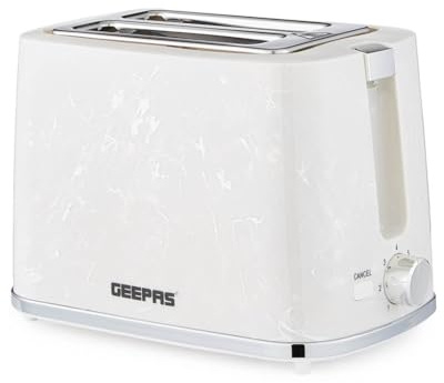 GEEPAS Skye 2 Slice Toaster 7 Browning Cancel Defrost Reheat 900W White | Removable Crumb Tray Cool Touch Housing High Lift Space-Saving Design