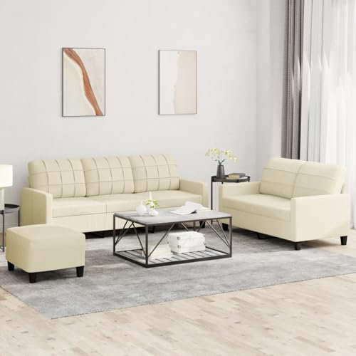 ZEYUAN 3-TLG. Sofagarnitur mit Kissen Creme Kunstleder, Sofa Mit Relaxfunktion, Couchgarnitur, Wohnzimmer Sofa, Couch, Sofa Set 3201384