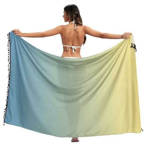 Röd tonad sarong wraps för kvinnor, smekmånad sarong, pool sarong kvinnor, sommarsjal, Blå gul gradient, L