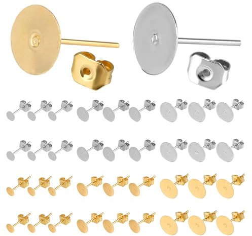 600 Paar/1200 Stk Ohrstecker Rohlinge, Edelstahl Ohrring Stopper, DIY Ohrringe Selber Machen Set, 4/6/8 mm Flache Runde Metall Ohrstecker mit Ohrring Verschlüsse für DIY Ohrringe Schmuckherstellung