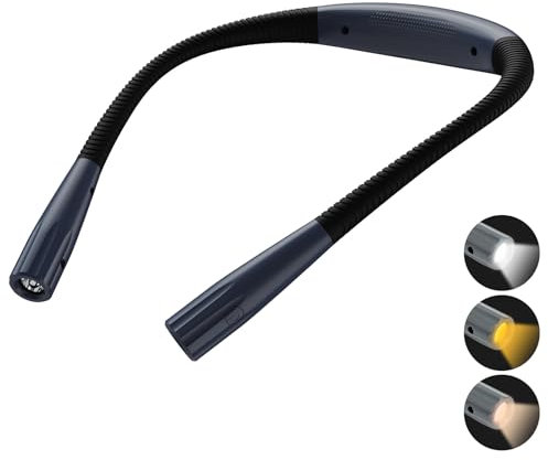 KEWUZY Lampada da Lettura Ricaricabile, 3 Colori e Livelli di Luminosità Regolabili, Braccio Pieghevole, Occhi con Funzione Memoria, Lunga Durata di Vita