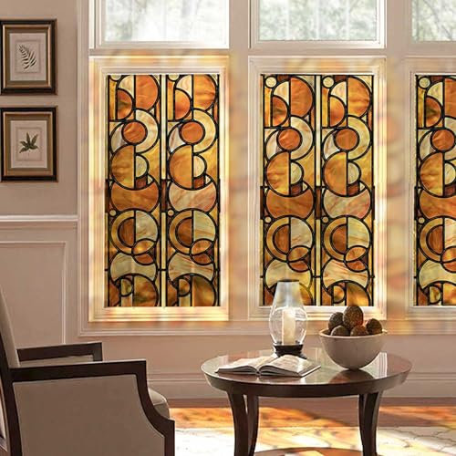 ChicSkin 43X300CM handgezeichnet Fensterfolie bunt, Wiederverwendbar geometrischer Kreis Statische fensterfolie, Folie für Fenster Wohnzimmer Schlafzimmer buntglas fensterfolie Fensterdekoration