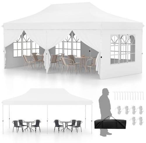 RELAX4LIFE 3x6 m Pavillon, 18 m² Faltpavillon mit 6 Abnehmbaren Seitenwänden, Höhenverstellbares Partyzelt, Gartenpavillon Wasserabweisend UV-Schutz 50+, Festzelt für Garten Party Hochzeit (Weiß)
