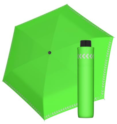 Doppler Regenschirm Safety Reflect I Regenschirm mit reflektierendem Rand & Handöffner I Mini Schirm mit passender Schirmtasche I Kinderschirm reflektierend