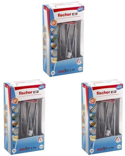 fischer DUOTEC 10 S PH, Kippdübel mit Panheadschraube, 2-Komponenten-Dübel, Hohlraumdübel zur Befestigung in Gipskarton-, Gipsfaser-, Holz- & Stahlplatten uvm., 10 Dübel + 10 Schrauben (Packung mit 3)