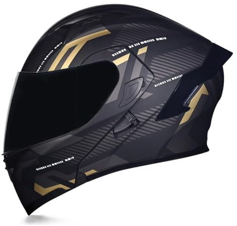 Woljay Casco Moto Modulare Integrato apribile Parasole caschi Doppia Visiera per uomo donna Scooter Adulto DOT ECER22-05 (Count Black Gold - Smoke Visor,M)