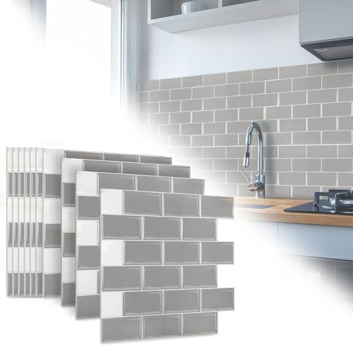 TANYEAR Fliesenaufkleber Tile Stickers Dickere Aufkleber Selbstklebende Vinyl Fliesen Klebefolie Wandaufkleber Fliesenfolie für Bad Küche, 10 Blatt, Graue Fliese