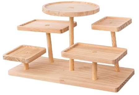 Présentoir à Gâteau de Bois, Présentoir à Desserts, Présentoir à Gâteaux à Plusieurs Niveaux, Plateau Décoratif à étages Support de Rangement pour Figurines Cosmétiques, Anniversaire, Fête, 5 Couches