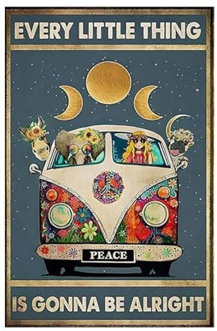 Nayyana Poster vintage hippie Eevery Little Thing Is Gonna Be Alright, poster vintage motivazionale da parete, regali di incoraggiamento, decorazione da parete a casa o in ufficio