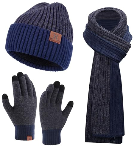 Bequemer Laden Uomo Donna Inverno Cappello Long Sciarpa Touchscreen Guanti Set Berretto Scaldacollo Guanti Set con Fodera in Pile